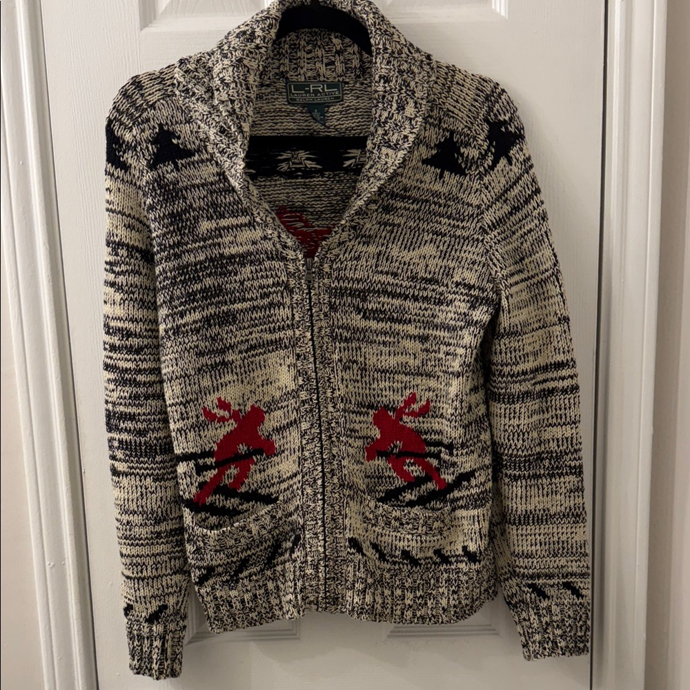 Lauren Ralph Lauren Black and Cream V-Neck Sweater